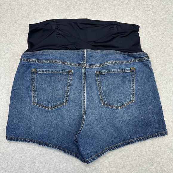 Isabel Maternity Midi Jean Short SZ 16 Medium Wash Denim Crossover Panel Stretch - Picture 3 of 11